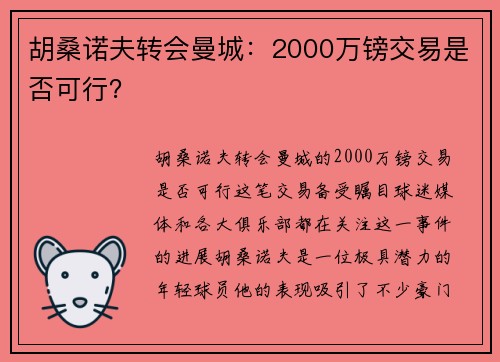 胡桑诺夫转会曼城：2000万镑交易是否可行？